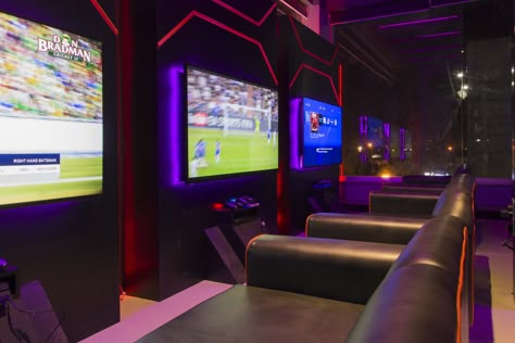 Goood place Playstation Cafe Interior Design, Gaming Cafe Interior Design, Gaming Center Interior, Gaming Lounge Design, Game Center Design Ideas, Gaming Lounge Interior Design, Gaming Cafe Design, Video Game Bar, Playstation Shop