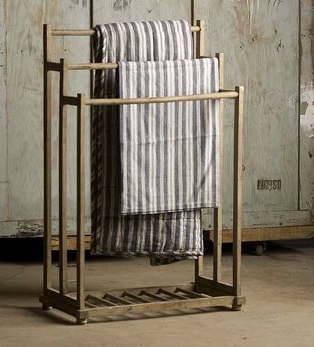 Bath: Mothology Towel Rack - Remodelista Blanket Rack, Hall Ideas, Quilt Display, Wood Bath, Quilt Rack, Fabric Display, Towel Racks, Diy Laundry, Towel Rack Bathroom