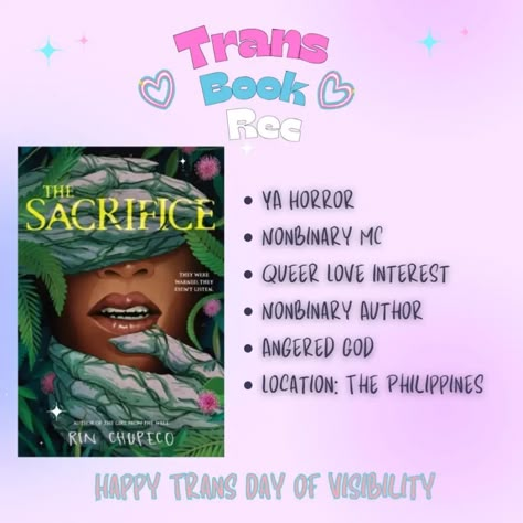 Happy Trans Day of Visibility! 🩵���🩷🤍🩷🩵 To all my trans friends, you are loved. Scroll ➡️ for some of my favorite books featuring trans characters. Images features the following books: Most Ardently by Gabe Cole Novoa, Chef's Choice by TJ Alexander, Per by Awake Emezi, The Sunbearer Trials by Aiden Thomas, Cheer Up: Love and Pompoms, Felix Ever After by Kacen Callender, The Diablo's Curse by Gabe Cole Novoa, The Sacrifice by Rin Chupeco #transrightsarehumanrights #transdayofvisibility🏳️‍⚧... Trans Book Recommendations, The Sunbearer Trials, Trans Books, Sunbearer Trials, Trans Characters, Aiden Thomas, Trans Day Of Visibility, Most Ardently, Queer Books