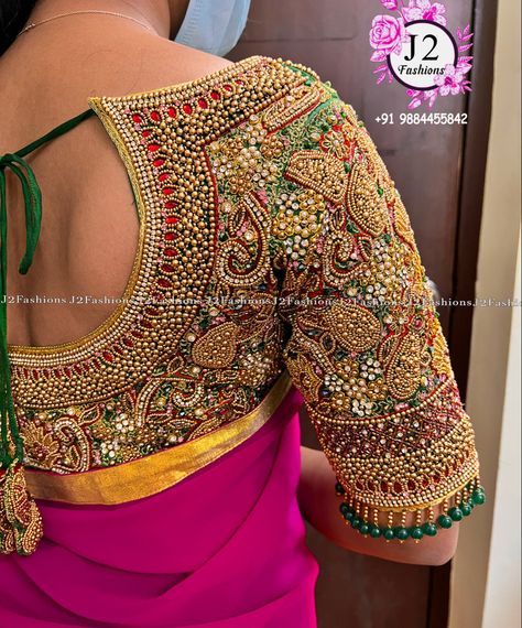 Exclusive grand peacock design work bridal blouse ❤️ @j2fashions exclusive bridal blouse work /Aari Zardosi work in wholesale price in chennai for appointment +91 9884455842. ❤️ All exclusive bridal/Aari work blouse in wholesale price. ❤️ Urgent orders also undertaken 5 to 10 days delivery time. ❤️ Visit us at chennai , Anna Nagar East . ❤ Worldwide shipping,online orders, courier orders and further details. ❤ YouTube : www.youtube.com/j2fashions 🧵 Facebook page: www.facebook.com/j2fashion Simple Wedding Blouse Designs, Bridal Aari Work Blouse, Bridal Aari Work, Exclusive Saree Blouse Designs, Blouse Designs Aari Work, Bridal Sleeves, Blouse Maggam Work, Latest Bridal Blouse Designs, Bridal Blouses