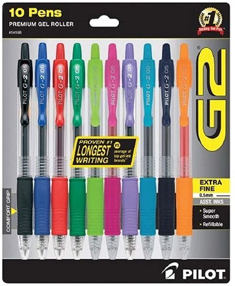 Pilot G2 Premium Retractable Gel-Ink Rolling Ball Pens, Extra Fine Point (0.5mm), Assorted, 10/Pk (14168) Elementary Science Teacher, Paper Mate Flair, Classroom Essentials, Erasable Gel Pens, Roller Pen, Fine Point Pens, Pilot Pens, Pen Brands, Gel Ink Pens