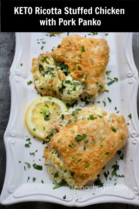 Ricotta Stuffed Chicken Breast, Pork Panko, Stuff Chicken, Ricotta Stuffed Chicken, Stuffed Chicken Breast, Recipe Gluten Free, Breaded Chicken Breast, Spinach Ricotta, Lemon Sauce