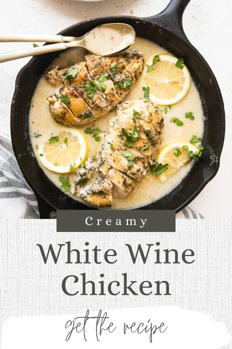 White Wine Sauce For Chicken, Chicken White Wine, White Wine Pasta Sauce Chicken, Baked Chicken In White Wine Sauce, Chicken Cooked In White Wine, White Wine Chicken, White Wine Recipes, Creamy Chicken Recipes, White Wine Sauce