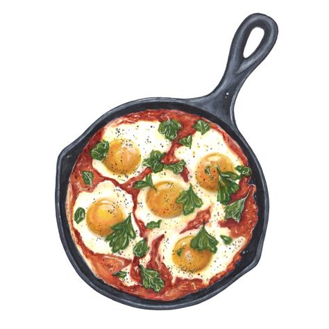 Shakshuka Illustration, Drawn Food, Cookbook Design, Food Stickers, Food Illustration, Food Drawing, Food Illustrations, Food Art, Art Reference