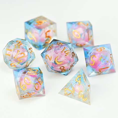 Astrology Pink Liquid Core Resin Moon DnD D&D Dice Set Astrological Dice, D&d Dice, Dnd Aesthetic, Dice Art, Cool Dnd Dice, Dm Ideas, Pink Dice, Pretty Dice, Dice Goblin