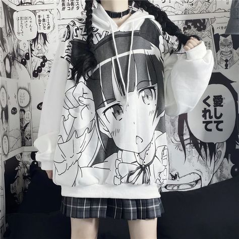 Anime Fashion Hoodie - Shoptery Girls Streetwear, Soft Girl Outfits, Anime Fashion, Harajuku Outfits, Y2k Aesthetic Outfits, Tumblr Outfits, Autumn Clothes, Couples Hoodies, Tokyo Fashion