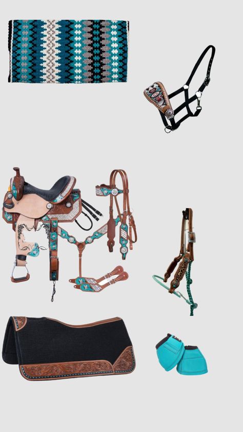 Barrel Racing Tack Sets Rodeo, Western Horse Tack Turquoise, Barrel Racing Tack Sets, Horse Hair Braiding, Horse Barn Ideas Stables, Country Fits, Horse Riding Outfit, Horse And Human, Barrel Racing Tack