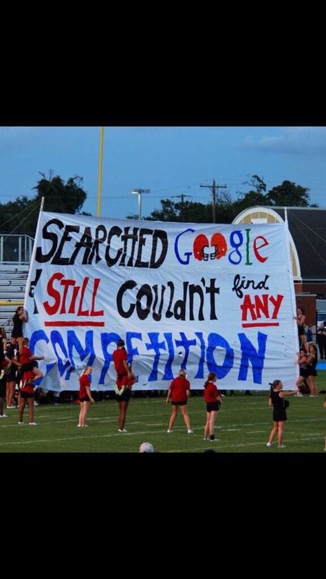 High school rivalry football game                                                                                                                                                       More Run Through Signs, High School Football Posters, Cheerleading Signs, School Spirit Posters, Rally Idea, Basketball Signs, Football Run, Homecoming Posters, Cheer Posters