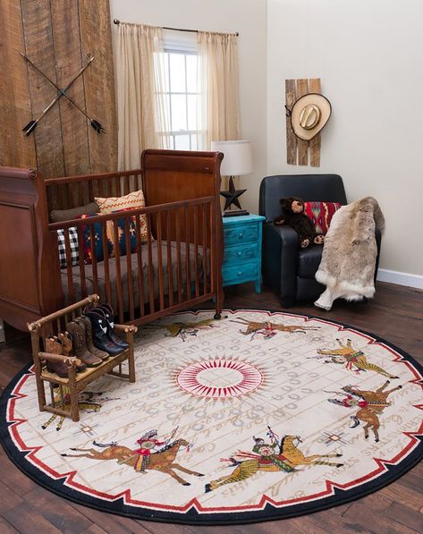 Round Nursery Rug Nursery Rug Round Southwestern Rug - Etsy Cowboy Rugs, Black Bear Decor, Western Nursery, Western Rugs, Southwest Colors, Southwest Rugs, Moose Decor, Floor Runners, Southwest Decor