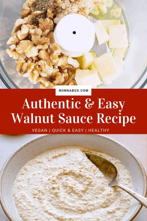 An authentic walnut sauce recipe from Italy, and very easy to make. Only 5 mins preparation and you will taste this amazing sauce, ready for your pasta dinner. #sauce #walnutsauce #italianfood #italianrecipes Walnut Sauce Recipe, Walnut Cream Sauce, Walnut Sauce For Pasta, Walnut Pasta Sauce, Walnut Pasta, Italian Sauce Recipes, Italian Sauces, Walnut Sauce, Georgian Cuisine