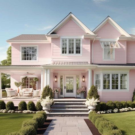 3+ Soft Pinks that Elevate the Best Color Choices for Exterior House Designs • 333+ Images • [ArtFacade] Pink House Exterior, Rumah Minecraft Sederhana, Cute Houses, Pastel House, Dream Life House, Bloxburg Ideas, Pink Stuff, Pink House, Dream House Rooms