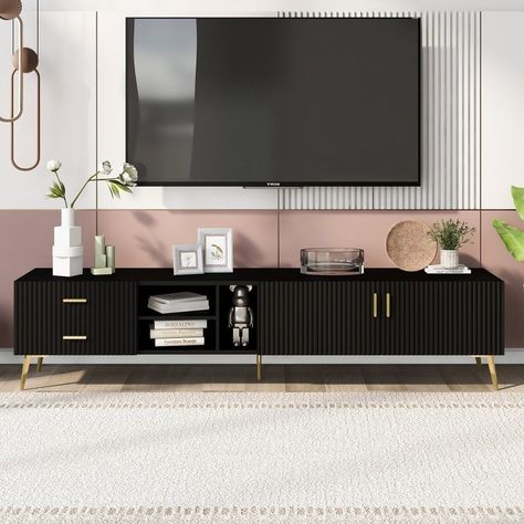 Enhance your living space with the stylish and functional TV Stand. Made with high-quality MDF, this TV Stand is built to last and can support up to 77 inches TV. Functional Tv Stand, Black Tv Stand, Modern Tv Cabinet, Media Console Table, Modern Entertainment Center, Tv Console Table, Tv Stand With Storage, Mobile Tv, Tv Stands And Entertainment Centers