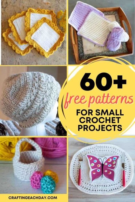 Ready to make a small crochet project fast? This list of more than 60 different free patterns will give you lots of ideas. Find small projects you can make today! Crochet Small Items To Sell, Crochet For Profit, Small Crochet Items For Craft Fair, Crochet Scrap Yarn Projects Free Pattern, Quick Crochet Projects To Sell Free Pattern, Crochet Patterns For Cotton Yarn, Scrap Yarn Projects Crochet, Quick Crochet Projects Free Pattern, Crochet Patterns To Sell