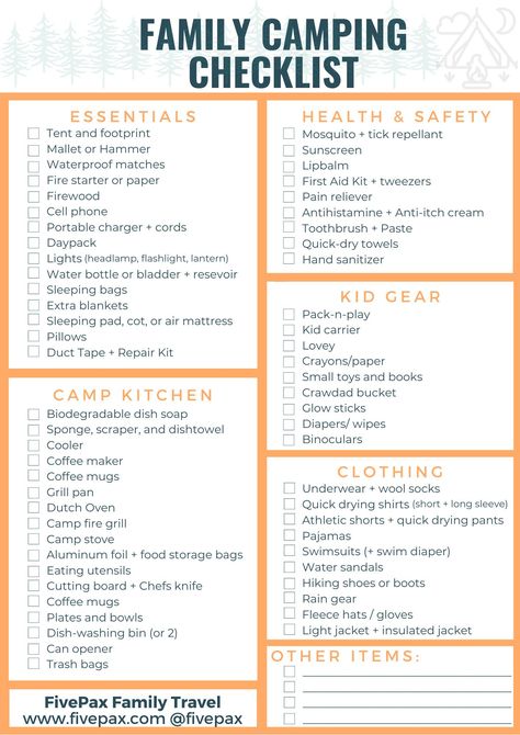 Our family camping checklist has been curated after years of fine-tuning for a minimalist list of car camping essentials and fun activities, leaving behind the things you just don’t need! #campingwithkids #campingchecklist Family Camping Checklist, Tent Camping Checklist, Camping Checklist Printable, Camping Checklist Family, Camping First Aid Kit, Camping Essentials List, Camping With Toddlers, Anti Itch Cream, Kids Sleeping Bags