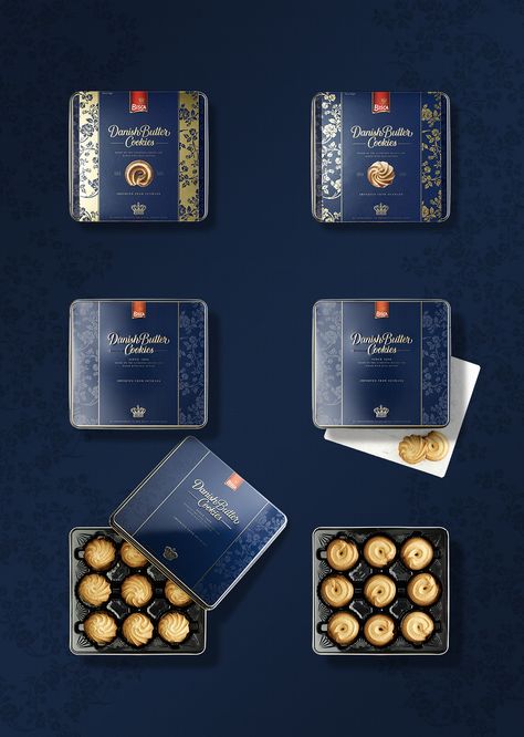 Danish Butter Cookies produkter – nyt emballagekoncept, ny visuel identitet – overview of the Danish butter cookies product series – Packaging concept and visual identity Laddu Packing Ideas, Premium Cookies Packaging, Premium Biscuit Packaging, Butter Cookies Packaging, Cookies Packaging Ideas, Cookies Packaging Design, Cookies Brand, Biscuit Design, Movie Infographic