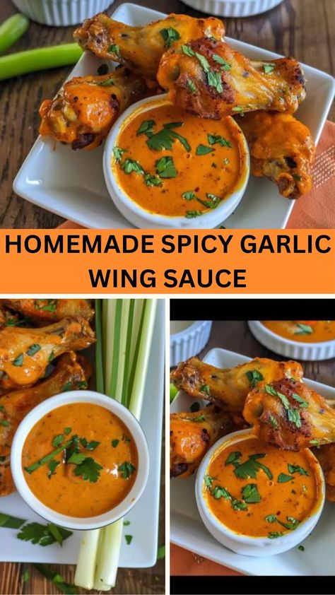 Homemade spicy garlic wing sauce – Easy Kitchen Guide Spicy Garlic Wing Sauce Recipes, Spicy Garlic Wing Sauce, Garlic Wing Sauce, Homemade Wings, Tahini Dressing Recipe, Garlic Wings, Wing Sauce Recipes, Chicken Wing Sauces, Crispy Fries