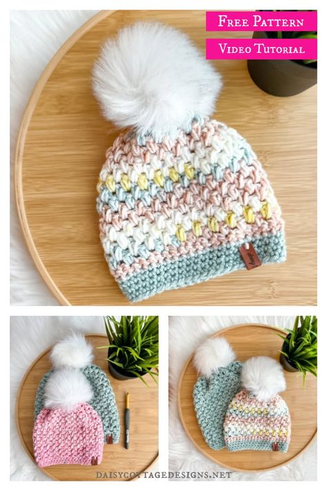 Easy Puff Stitch Hat Free Crochet Pattern and Video Tutorial Crochet Puff Stitch Beanie, Winter Hat Crochet Pattern Free, Puff Stitch Crochet Hat, Crochet Puff Stitch Hat, Puff Stitch Beanie, Puff Stitch Hat, Crochet Beanie Hat Free Pattern, Winter Hat Crochet Pattern, Crochet Toddler Hat