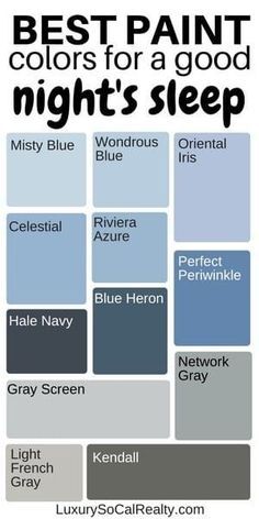 Paint Colors Bedroom//Bedroom Master//Bedroom Ideas//Bedroom Decor//Paint Color For Home//What are the best blue paint colors for a good night's sleep? by Joy Bender Luxury Real Estate Agent Compass San Diego REALTOR®️️️ #bedroomgoals #bedroomideas #bedroomdesign #bedroomdecor #paint #color Indoor Paint Colors, Best Blue Paint Colors, Best Bedroom Colors, Luxury Real Estate Agent, Blue Bedroom Decor, Best Paint, Blue Paint Colors, Best Paint Colors, Bedroom Paint Colors