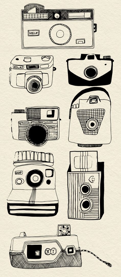 cameras Zoe Ingram Old Camera Drawing, Vintage Camera Drawing, Camera Line Art, Camera Doodle, Camera Illustration, Camera Drawing, Old Cameras, Old Camera, Picture Illustration