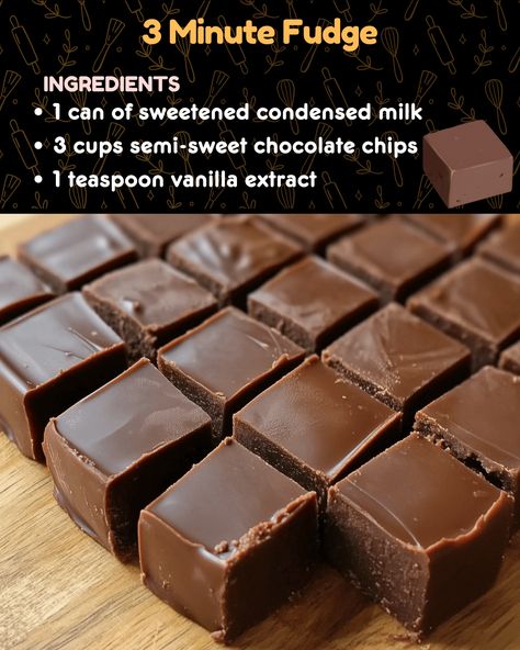 EASY 3 MINUTE FUDGE RECIPE 3 Minute Fudge, Heavenly Recipes, Homemade Fudge Recipes, Facebook Recipes, Fudge Ingredients, Fudge Recipes Easy, Homemade Fudge, Candy Recipes Homemade, Fudge Easy