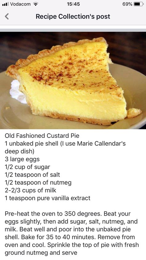 Best Custard Pie Recipe, Custard Recipe Easy, Custard Pies, Baking Recipes Desserts, Kuih Lapis, Custard Pie Recipe, Favorite Pie Recipes, Buttermilk Pie, Custard Recipe