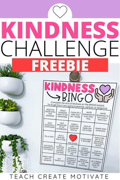 Looking to introduce kindness into your classroom? Check out our Kindness Challenge Freebie! This freebie includes everything you need to start a Kindness Challenge in your classroom. Transform your classroom into a more compassionate place with our Kindness Challenge Freebie! Kindness Bingo, Bingo Challenge, Show Kindness, Kindness Challenge, Compliment Someone, Student Government, Kindness Activities, Five In A Row, Classroom Freebies