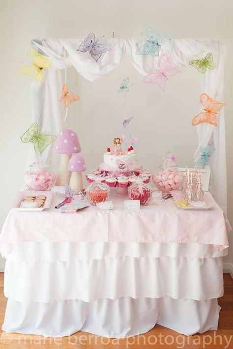 Fairy princess Birthday Party dessert table!  See more party ideas at CatchMyParty.com! Princess Themed Birthday Party, Fairy Princess Birthday, Princess Birthday Party Ideas, Fairy Princess Party, Fairy Garden Birthday Party, Fairy Tea Parties, Princess Theme Birthday Party, Birthday Party Desserts, Sweet Tables