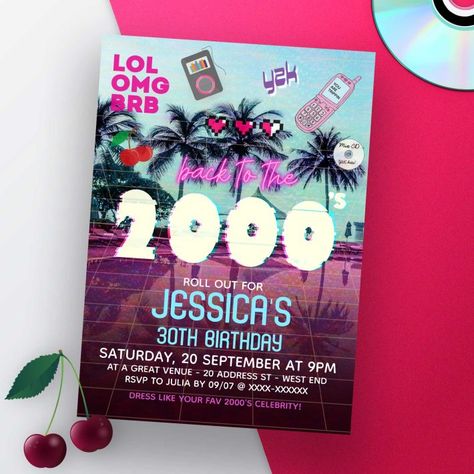 2000s Party Invitation, 2000's Party, Generation Y, 2000s Party, Glitch In The Matrix, 21st Birthday Invitations, Style Birthday, Electronic Invitations, Printed Invitations