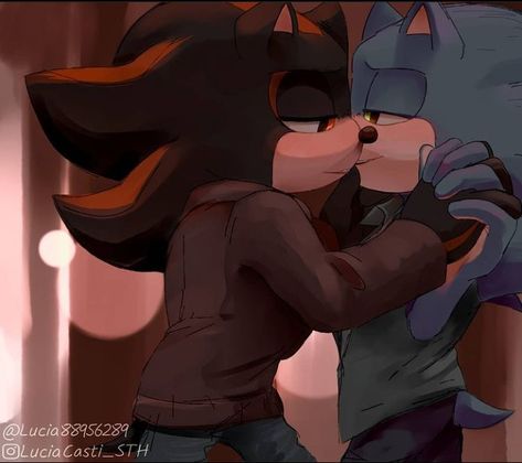 Sonadow Fanart Kiss, Shadow X Sonic Kiss, Sonic X Shadow Human, Sonic X Shadow Fanart, Disney Cartoon Movies, Sonic The Movie, Hedgehog Game, Shadow Sonic, Oh Honey