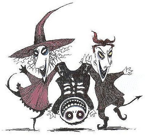 Lock, Shock, and Barrel are fictional characters in the animated movie The Nightmare Before Christmas. Introduced as Oogie Boogie's not-so-loyal "little henchmen", all three are trick-or-treaters, with faces similar to their masks (e.g. Barrel's skeleton mask has a huge grin on it and he has a near-permanent grin). Nightmare Before Christmas Lock Shock, Nightmare Before Christmas Lock, Lock Shock And Barrel, The Nightmare Before Christmas, The Nightmare, Nightmare Before, Nightmare Before Christmas, Before Christmas, Cartoon Characters