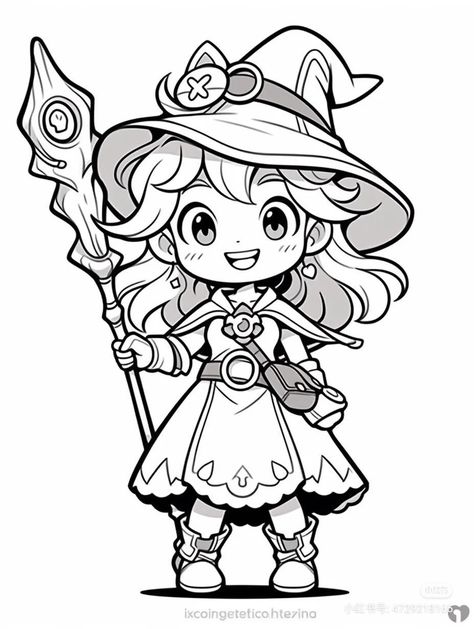 Halloween little witch Chibi Witch, Easy Halloween Drawings, Hippie Drawing, Witch Drawing, Witch Coloring Pages, Manga Coloring Book, Tim Burton Art, Detailed Coloring Pages, Free Adult Coloring Pages