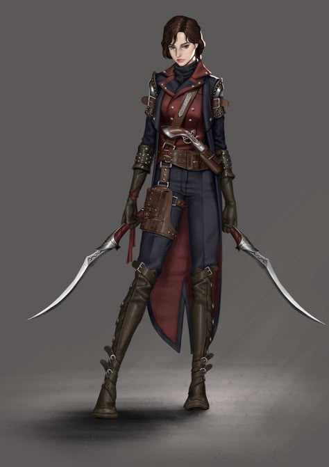 f Rogue Thief Smuggler Studded Leather Armor Cloak Dual Shortswords Pistols urban City undercity underdark jungle coastal (801) Male Character, Dungeons And Dragons Characters, Fantasy Armor, Fantasy Warrior, 판타지 아트, Fantasy Inspiration, Female Character Design, Fantasy Clothing, Dnd Characters