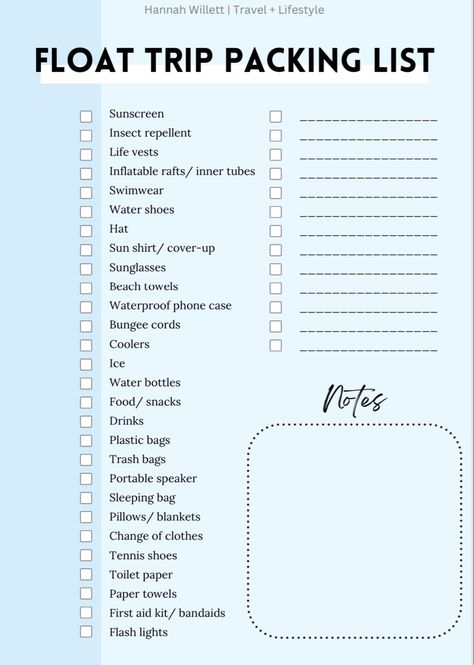 Float trip essentials: the ultimate printable packing list (PDF download) Boat Day Packing List, Kayak Packing List, Float Trip Essentials Food, Rafting Trip Packing List, Bachelorette River Float, River Day Essentials, Canoe Trip Packing List, Frio River Packing List, Boat Packing List