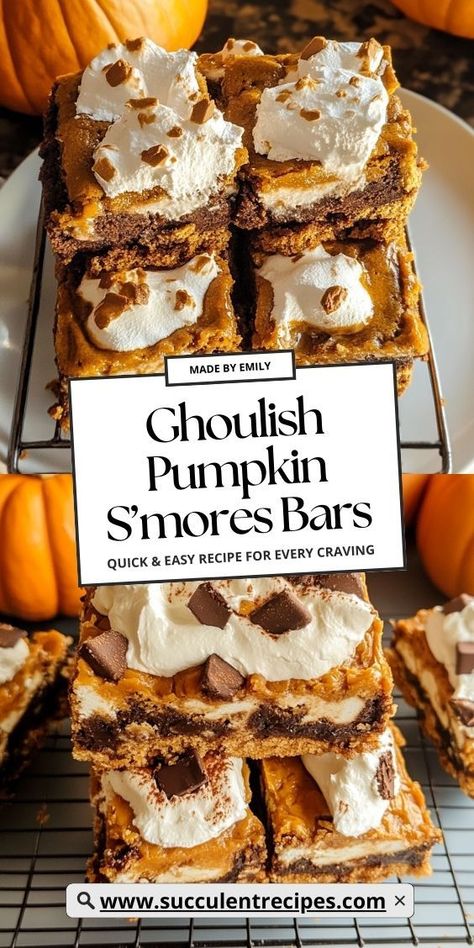 Indulge in the perfect autumn treat with these Pumpkin S’mores Bars! Combining the warm flavors of pumpkin spice with gooey marshmallows and crunchy graham crackers, these bars are a cozy delight. Pumpkin S’mores Bars, Pumpkin And Marshmallow Recipes, Pumpkin Marshmallow Dessert, Pumpkin Smores Bars, Marshmallow Flavors, Banana Cream Cupcakes, Smores Bars, Chocolate Dipped Pretzel Rods, Marshmallow Desserts