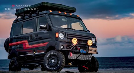 Outclass Suzuki off-road micro-camper van explores small spaces Mini Camper Van, Suzuki Offroad, Micro Van, Van Cartoon, Kei Van, Honda Acty, Mobil Off Road, A Team Van, Kei Truck