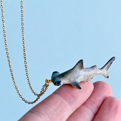 Hammerhead Shark Necklace – Camp Hollow Shark Ceramic, Hammerhead Shark Necklace, Shark Accessories, Werewolf Girl, Shark Necklace, Porcelain Animal, Paint Brush Art, Hammerhead Shark, Animal Pendant