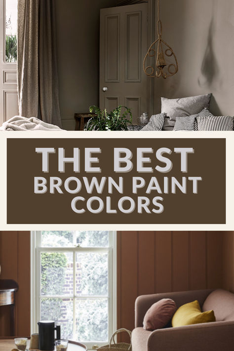 the best brown paint colors Brown Paint Colors 2024, Brown Bathroom Paint Colors, Dark Living Room Colors, Gray Brown Paint Color, Brown Ceiling Paint, Dark Brown Trim Interior, Brown Painted Trim, Brown Painting Aesthetic, Brown Trim Interior