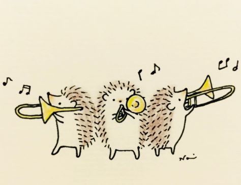 Trombone Art, Hedgehog Drawing, Music Cartoon, Music Drawings, Posca Art, Band Geek, Hedgehog Art, Cute Hedgehog, Trombone