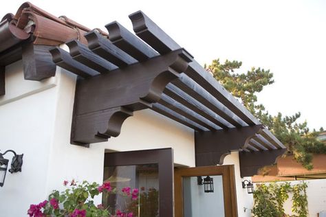 future project: need one of these to grow   a climbing vine on Mediterranean Porch, Colonial Revival Architecture, Spanish Exterior, Spanish Colonial Homes, Spanish Revival Home, Spanish Bungalow, Window Trim Exterior, Spanish Architecture, Spanish Style Home