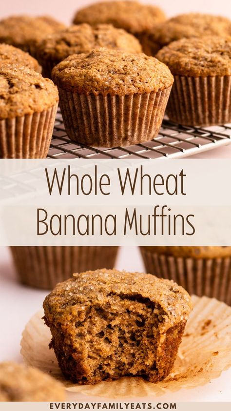 Perfectly tender and moist, these Whole Wheat Banana Muffins are a wholesome addition to the breakfast table. They're made in one bowl and they're freezer-friendly. Whole Wheat Banana Muffins, Wheat Banana Muffins, Wheat Banana Bread Recipe, Whole Wheat Banana Bread, Whole Wheat Muffins, Healthy Banana Muffins, Eating Well Recipes, Banana Muffin Recipe, Family Eating