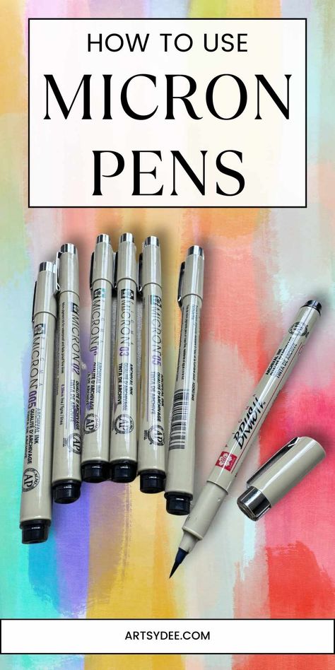 12 Essential Tips & Tricks for How to Use Micron Pens for Beginners! Learn essential techniques for using these versatile pens to create stunning line art, drawings, lettering, and more. From choosing the right nib size to mastering different strokes, this guide will help you unlock the full potential of Micron pens. #micronpens #micronpenart #drawingtips #lineart #arttutorial #penandink Art With Micron Pens, Best Journaling Pens, Micron Pens, Best Pens For Journaling, Bullet Journal Pens, Pens For Bullet Journaling, Micron Pen Art, Art Supply Stores, Pencil Painting