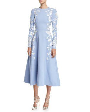 Daytime Dress, Laura Bush, Wedgwood China, Daytime Dresses, Wool Dress, Embroidered Dress, Fit Flare Dress, Blue Dress, Fit & Flare