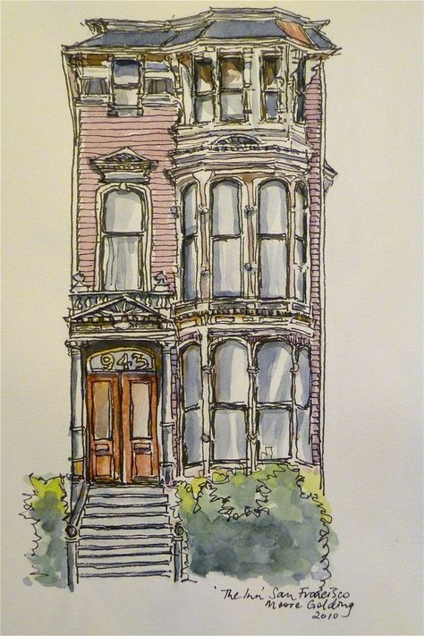 Building Inspiration, Canvas For Beginners, Watercolor Architecture, House Sketch, Architecture Drawing Art, Building Art, 수채화 그림, House Building, Watercolor Ink