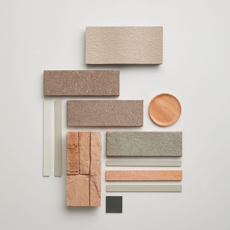 Earthy Material Palette, Material Palette Architecture, Pgh Bricks, Materials Board Interior Design, Brick Material, Exterior Home Design, Casa Country, Material Board, Material Palette