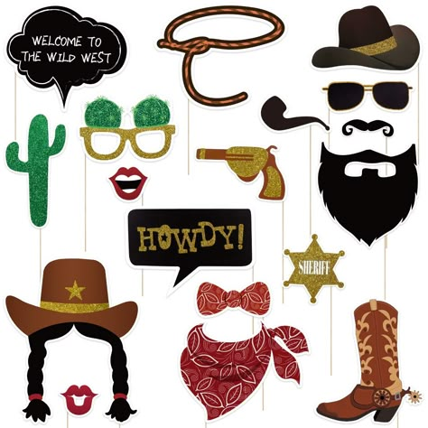 Cowboy Photo Booth Props Wild Western Cowboy Party Themed Decoration 18pcs #AFFILIATE #COWBOYPARTY #WESTERNPHOTOPROPS