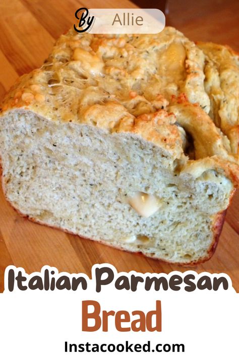 Italian Parmesan Bread is a quick and delicious bread made with parmesan cheese and a mix of flavorful Italian herbs. This easy bread machine recipe yields a moist, cheesy loaf perfect for pairing with pasta, soups, or enjoying on its own Savoury Bread Recipes, Italian Cheese Bread, Pasta Soups, Cheesy Bread Recipe, Easy Bread Machine Recipes, Italian Bread Recipes, Savory Bread Recipe, Bread Machine Recipe, Parmesan Bread