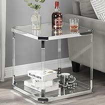 Acrylic Nightstand, Silver Sofa, Silver Side Table, Living Room Cleaning, Glass Top End Tables, Glass Top Side Table, Fashion Elements, Glass End Tables, Tempered Glass Shelves