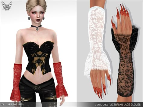 Sims 4 — Victorian Lace Gloves by feyona — Victorian Lace Gloves come in 5 colors: black, red, white, gray and light gray Sims 4 Victorian, Los Sims 4 Mods, Sims 4 Studio, Sims 4 Game Mods, Sims 4 Dresses, Sims Four, Sims4 Clothes, Modern Victorian, Sims 4 Cc Packs