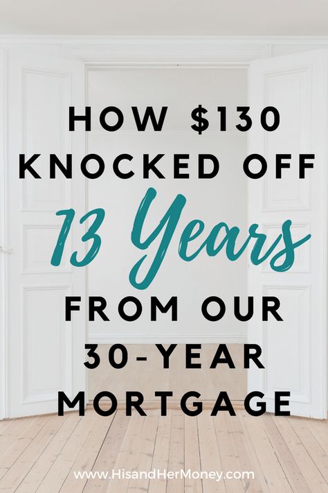 How $130 Knocked Off 13 Years From Our 30 Year Mortgage | His & Her Money Mortgage Savings Plan, Mortgage Payoff Tips, Payoff Mortgage Early, Pay Mortgage Faster, Paying Off Mortgage Early, Mortgage Payment Hacks, Mortgage Payment Hack, How To Pay Off Mortgage Early, Mortgage Hacks