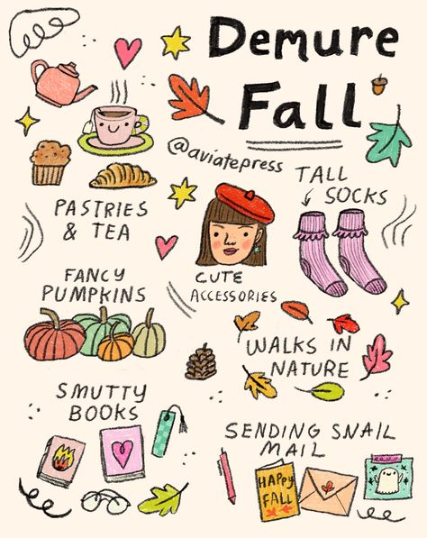 Some cute doodles that represent having a demure, mindful fall. Demure Fall, Fall Doodles, Fall Illustration, Fall Girl, Cute Paper, Fall Things, Autumn Illustration, Illustration Girl, Fall Aesthetic